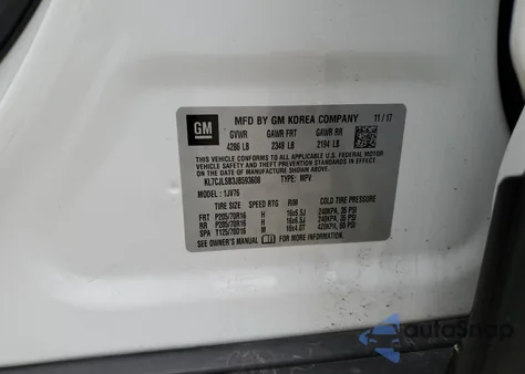 2018 Chevrolet Trax 1Lt из США, поврежденный, VIN KL7CJLSB3JB593608